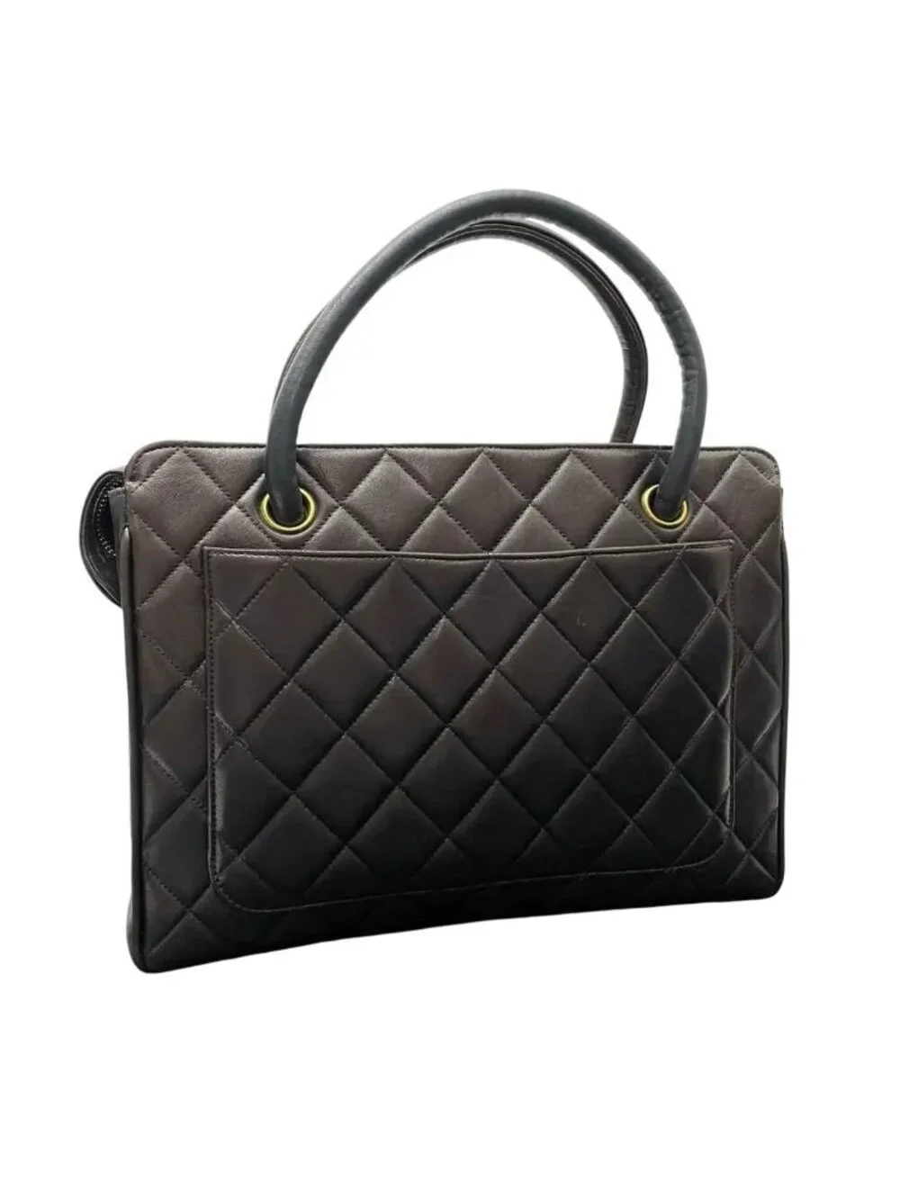 Chanel Lambskin Quilted Hand Bag CC Logo Bicolor